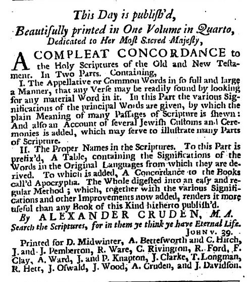 Advertisement in The Daily Post, 10 November 1737